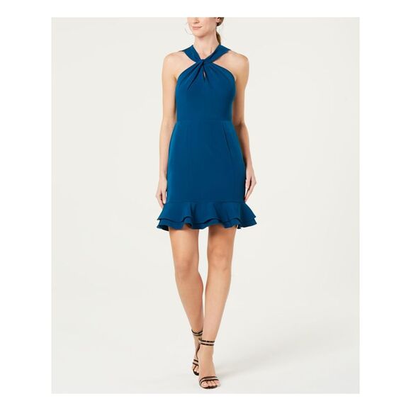 19 COOPER Womens Ruffled Sleeveless Halter Mini Party Shift Dress - Picture 1 of 4